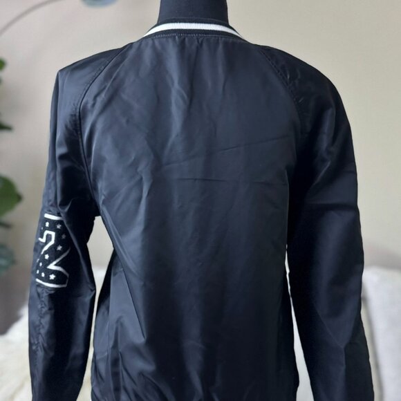 Womens Black & White Boston Varsity Letterman Divided H&M Satin Jacket 4 Small - Picture 3 of 5